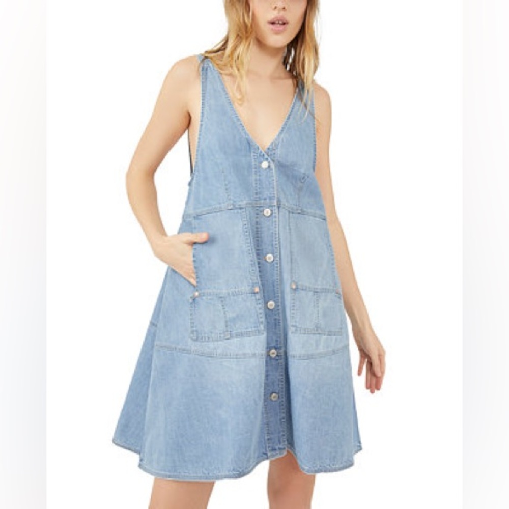 Free People Light Blue Denim Mini Dress